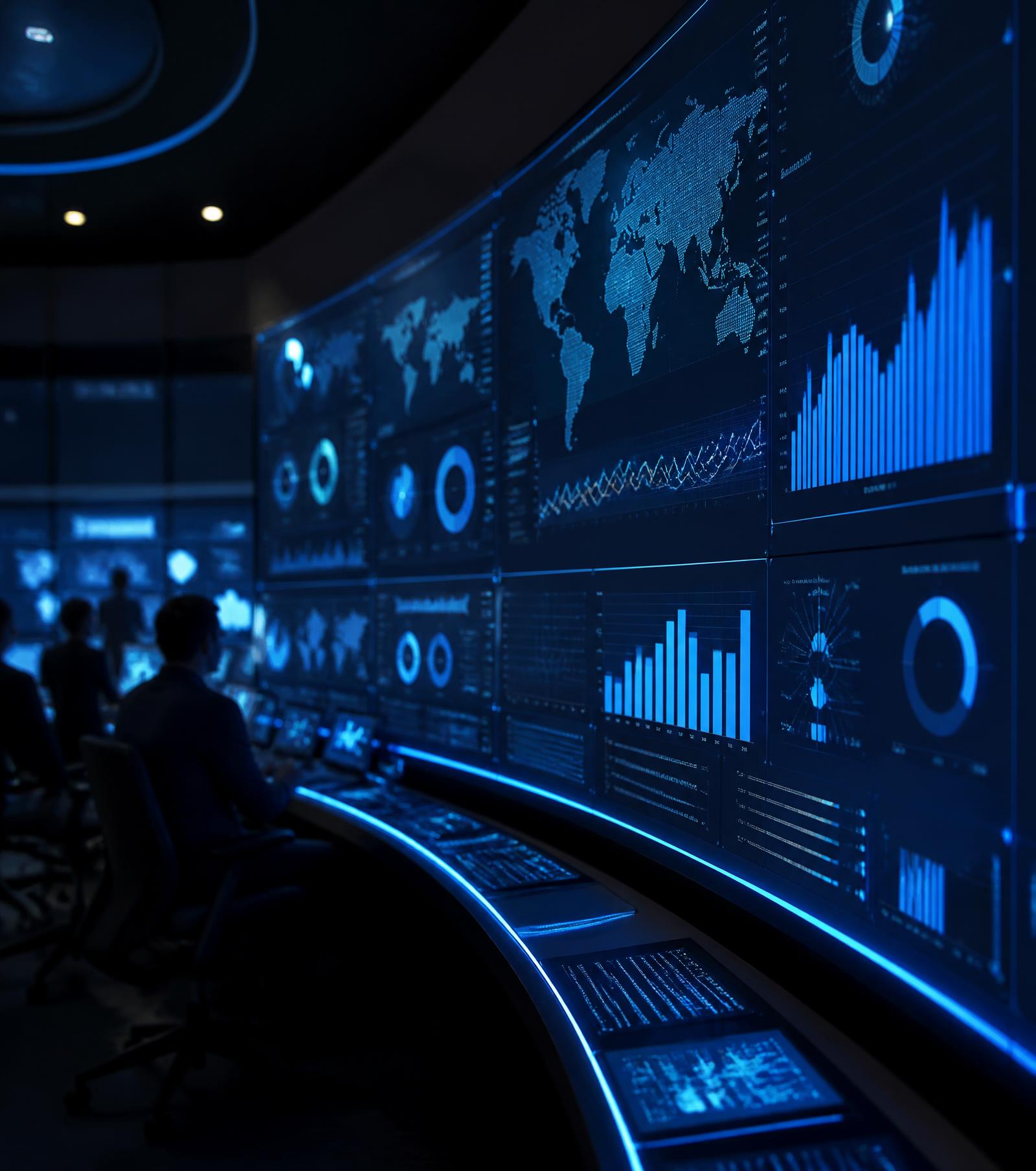 Fleet telemetry dashboards on a control-room video wall